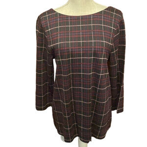 J. Jill Plaid 3/4 Sleeve Back V-Neck